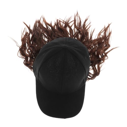 Casquette avec cheveux bouclés postiche synthétique brun clair pour look quotidien