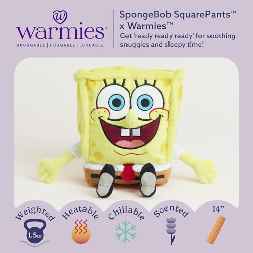 Image of warmies x Spongebob Plush, Microwavable Weighted Plushies, 7.5 in | Weighted SpongeBob SquarePants Stuffed Animal, Real Grain Fill, Microwave 90 Sec, Freeze 2-3 Hrs, Calming French Lavender