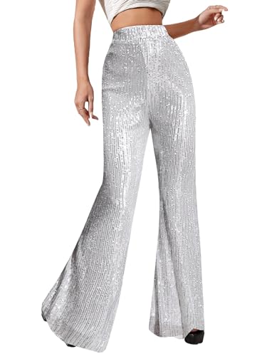 Floerns Women's Sequin High Waist Flare Leg Pants Bell Bottom Club Trousers
