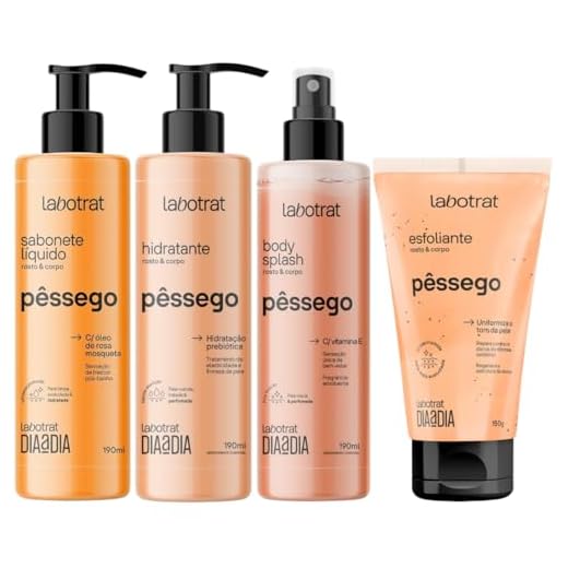 Kit Banho Premium Labotrat Pêssego Completo 4 Produtos C/Body Splash Cheiro De Fruta Corpo E Rosto