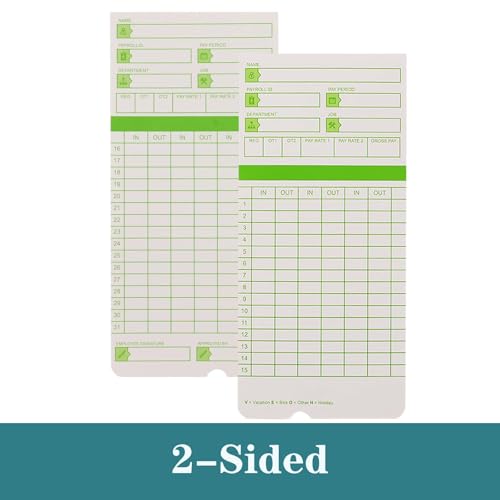 Image of 200PCS Time Cards for Employees, 2-Sided, Monthly Time Cards for HN3000, 3 3 /8 inch x 7 3 /8 inch, Green