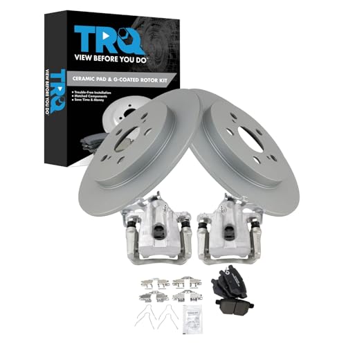 Image of TRQ Rear Brake Pad & Rotor Kit Ceramic Premium G-Coated Compatible with 2010-2015 Toyota Prius