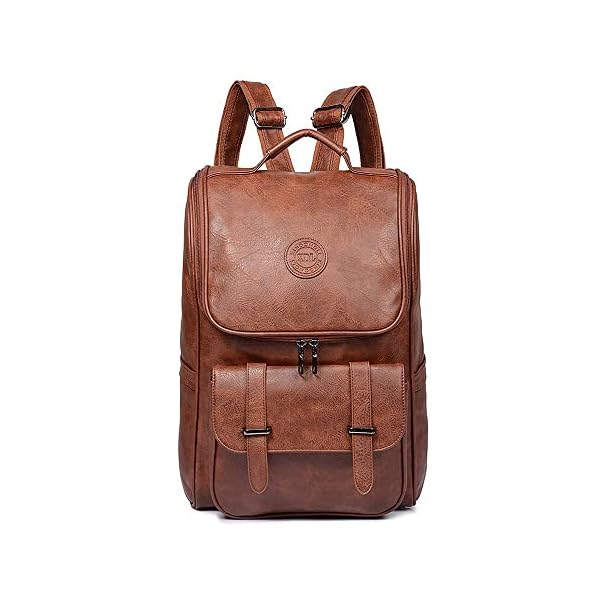 QWARVEL Vegan Faux Leather Laptop Backpack for Men Women, Fashion Laptop Bag, Travel Waterproof Backpack, Brown