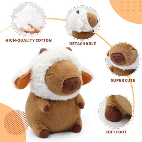 Image of Capybara Plush, Cute Capybara Plush Toy Wear Removable Lamb Hat, Kawaii Soft Capybara Plushie Pillow, 14 inch Capybara Stuffed Animal Hugging Plushy Gifts for Kids Adults (Medium)