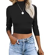 REVETRO Women Casual Long Sleeve Shirts Mock Turtleneck Tops Slim Fit Basic Lightweight Plain T-S...