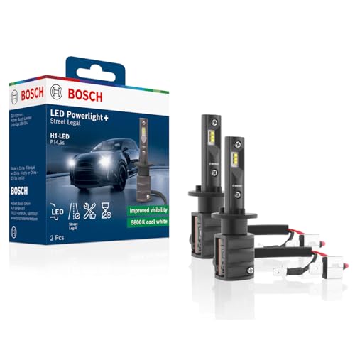 Bosch H1-Powerlight+ - Nachrüst-LED-Lampen - 12 V 13 W 5800 K cool-weißes Licht Plug-and-Play-Upgrade bis zu 3000 Std. Lebensdauer 2 Stück