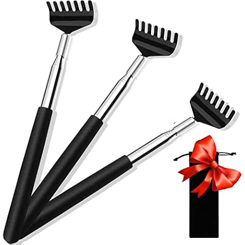 (3-Pack) Black Telescopic Back Scratcher, ELASO Portable Extendable Stainless Steel Back Scratchers for Men Women with Beautiful Carry Bag Cover