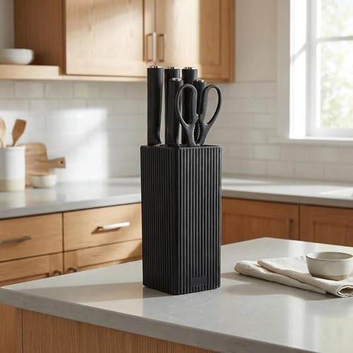 Image of Knife Set, 6-Piece Kitchen Knife Set with Block, High Carbon Stainless Steel Ultra Sharp Kitchen Knives, Wood Grain Handle, Dishwasher Safe Knife Block Set, Black, Mothers Day Gifts (White)