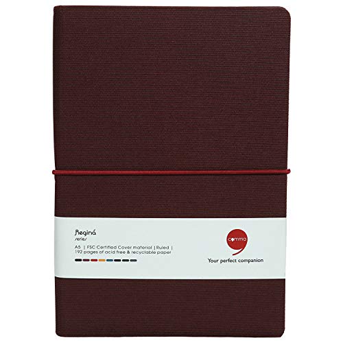 Image of COMMA Regina - A5 Size - Hard Bound Notebook with a Horizontal Elastic Band Closure - 192 Pages - 80gsm Natural Shade Paper - Fabric Cover Material - (Maroon)
