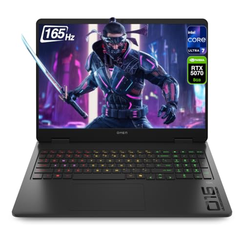 HP Omen 16 Gaming Laptop, Intel Core Ultra 7 255H, 32 GB DDR5 RAM, 4 TB SSD, 16" 2K (1920 x 1200) 165Hz, NVIDIA GeForce RTX 5070 8GB, Deutsches Tastatur, Windows 11 Home, Shadow Black