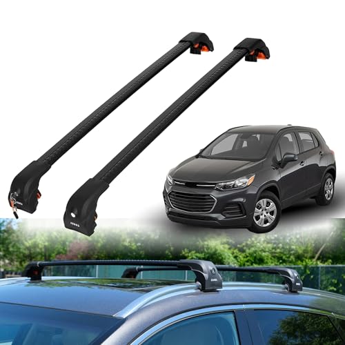 Image of ERKUL Heavy Duty Roof Rack Cross Bars for Chevrolet Trax 2013-2022 | Upgraded Aero Aluminum Crossbars with Smart Clamp System | Compatible with Flush Rails - Black