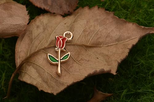 Image of VIDRIO Pack of 80 Long Stem Rose Flower Enamel Charms Gold Plated Colored Pendants Accessories for Necklace Bracelet Jewelry Making DIY Crafting