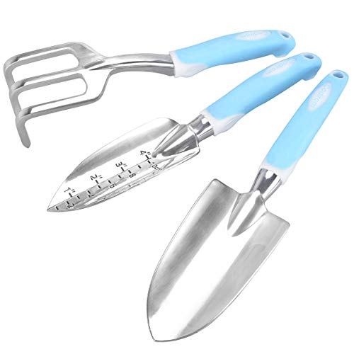 Codirom Garden Tools Set 3 PCS Gardening Tools Planting Hand Shovels Aluminum Alloy Garden Trowels with Ergonomic Rubberized Non-Slip Grip Shovel & Rake Transplant Tools