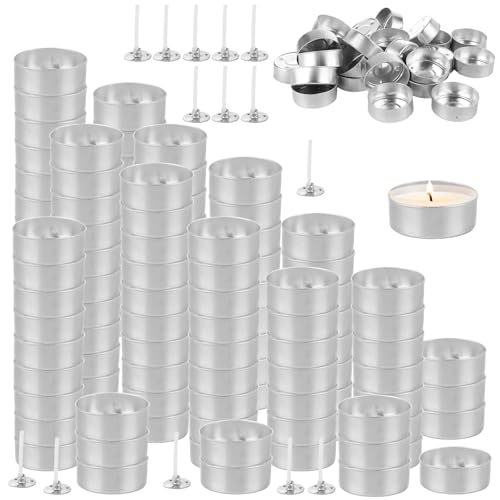 200 Pcs Aluminum Tea Lights Cups, Empty Case Candle Wax Containers, Metal Tea Light Tins with 200 Pcs Candle Wicks, Candle Mold for DIY Candles Making Supplies