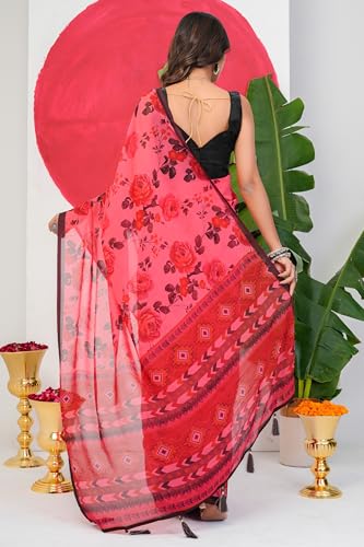 Image of MIRCHI FASHION Saree for Woman Georgette Floral Printed | Lightweight Comfortable Sari for Regular Social Wear and social visits