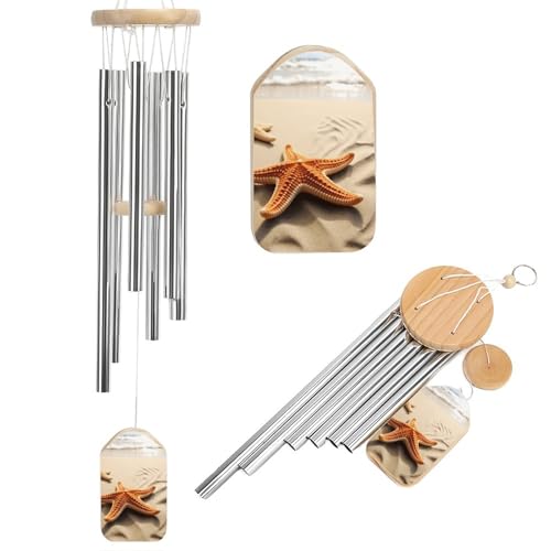 Outdoor Wind Chimes, Starfish on The Beach Printed Wind Chimes,Simple Wind Chimes,Curtain Wind Chimes for Home Decoration