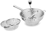 Bezrat Stainless Stainless Steel 2-Quart Food 3 Discs | Kitchen Mill for Mashing, Straining & Grating Fruits & Vegetables | Easy to Clean & Durable Quality, 17 x 9 x 5.2 inches, Silver