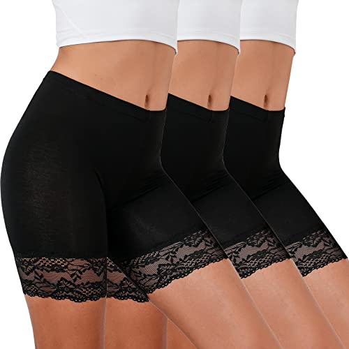 Xnova Anti Frottement Dentelle Panty Femme Short sous Robe, Shorts de sécurité Legging sous Jupe Stretch, Cyclisme Boxer Yoga Caleçon sous-Vêtements Garniture (3...