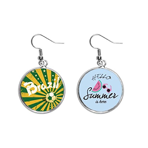 Pendientes de fútbol Brasil amarillo verde pendientes de sandía lóbulo 1