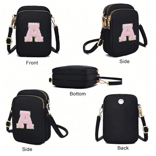 Cell Phone Purses with Crossbody Strap Letter Style, Nylon Small Crossbody Bags for Women Shoulder Bag-Black 7