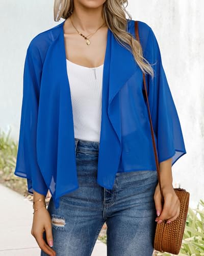 Image of Womens Summer Tops Short Shrugs Kimono Cardigans Casual Chiffon Bolero Jackets 2026