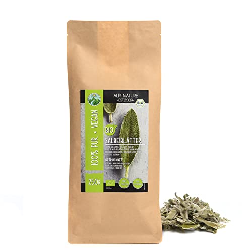 Alpi Nature Salvia Infusión Orgánica 250g, Hojas Secas Enteras para Preparar Té de Salvia Blanca