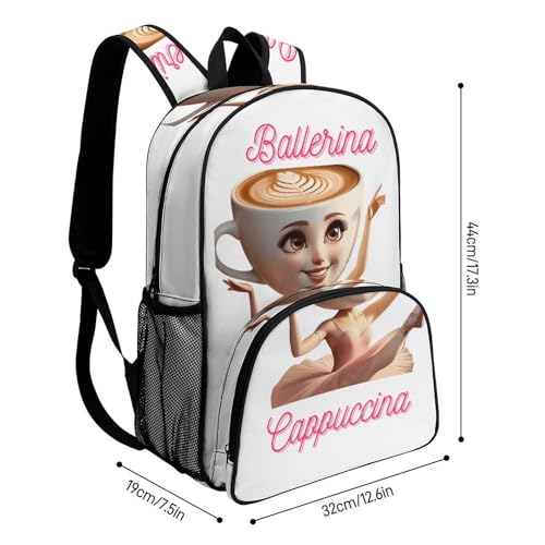 Ballerina-cappucina Merch Large Travel Backpack Italian-Brainrot Meme Waterproof Lightweight Daypack White 44x32x19cm2
