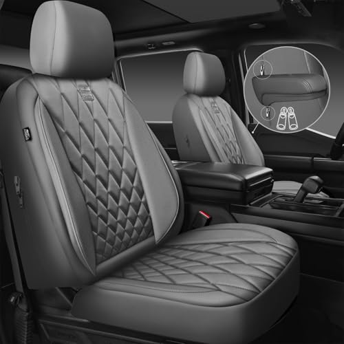 Image of CAR PASS Piping Luxury PU Leather Two Front Car Seat Covers, Waterproof Anti Slip Seat Covers Compatible with Front Seat Armrests,Universal Fit for Suvs,Vans,Trucks,Airbag Compatible(All Gray)