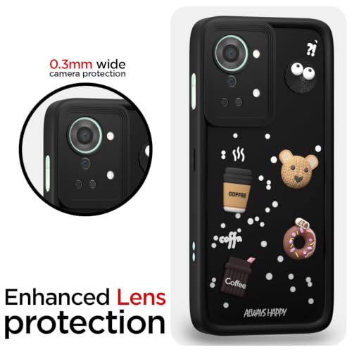 Image of Bintage Cute Fun Ball | Taddy Cartoon 3D Smiley Coffee Cup | Milk Donut | Full Protection Rubber Back Cover Compatible for OnePlus 2T 5G - Black