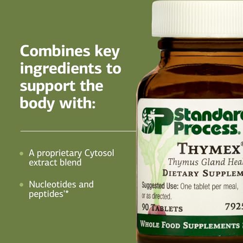 Standard Process Inc. Thymex - Whole Food Cholesterol, Thymus Supplement and Immune Support Supplement with Vitamin C, Magnesium Citrate, and Calcium Lactate - Gluten Free - 90 Tablets