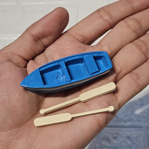 Image of Miniature Boats with Oars - Set of 2 | Miniature Garden Decor Accessories | Dollhouse Miniatures | Fairy Garden Props for Kids & Craft Lovers