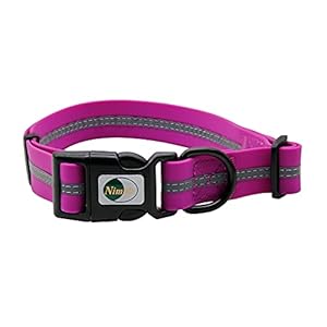NIMBLE Dog Collar Waterproof Pet Collars Anti-Odor Durable Adjustable PVC & Polyester Soft with Reflective Cloth Stripe Basic Dog Collars S/M/L Sizes (Large (15.35”-24.8”inches), Rose Purple)