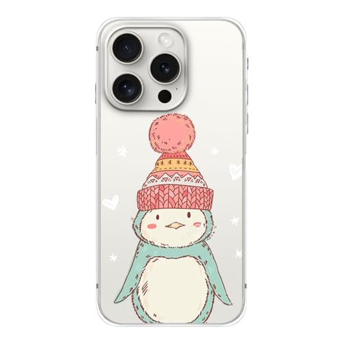 Coque iPhone 15 Pro anti-choc transparente TPU souple dessin pingouin