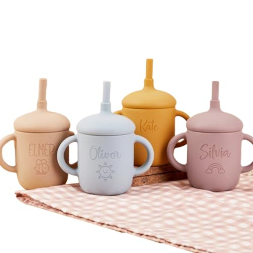 Personalized Silicone Baby Cup 5oz, Custom Engraved Infant Sippy Cup Toddler Training Cup for Baby 6+ Months, Birthday Christmas Newborn Gift