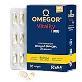 Omega 3 EPA y DHA IFOS Certificado 90 Cápsulas - OMEGOR Vitality 1000 Omega-3 Aceite de Pescado Libre de Metales Pesados y Fácil de Digerir