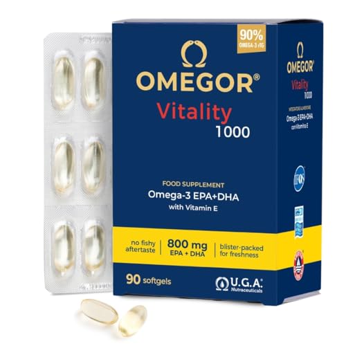Omega 3 EPA y DHA IFOS Certificado 90 Cápsulas - OMEGOR Vitality 1000 Omega-3 Aceite de Pescado Libre de Metales Pesados y Fácil de Digerir