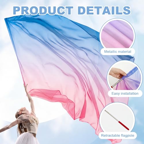 Image of Jecery 2 Set Worship Flags for Dance Church 35''x55'' Praise Dance Worship Flags with Scalable Rod Angel Wing Banner with Sticks Ministry Streamer Banner for Performance (Pink-Purple-Blue)