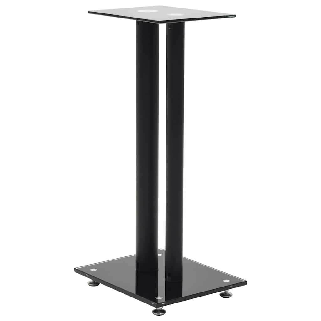 vidaXL Support Haut-Parleur 2pc Verre trempé Design 2 colonnes Noir