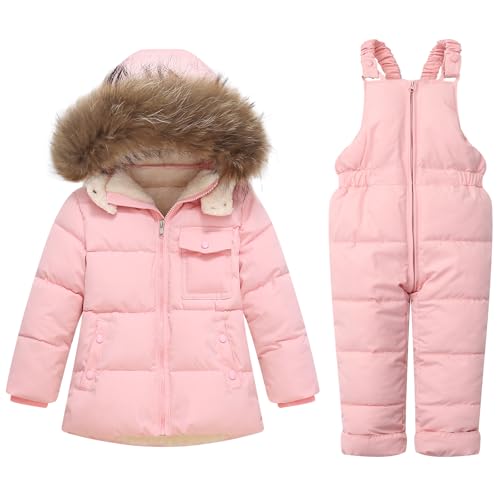 IBOBOOM Baby Snow Suit 4T Girl Snowsuit Winter Coat Puffer Jacket Ski Bib Clothes Pink