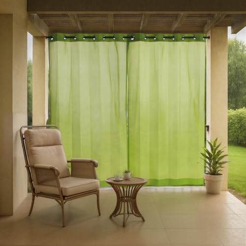 Image of HIPPO HDPE Coated Waterproof Outdoor Balcony Curtain 260 GSM - Rain, Sun & Dust Protection Light Filtering Curtains for Home, Garden, Veranda & Hotel (4 Feet X 10 Feet, 2IN1 Lime-Grass, 1 PC)