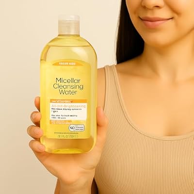 Micellar Cleansing Water with Vitamin C Brightening Face Cleanser for Dull Skin, Removes Makeup & Impurities, No Rinse, Gentle for All Skin Types, 23.7 fl oz