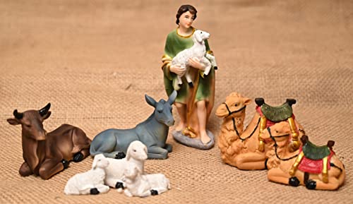 Image of KariGhar Resin Animals With The Shepherd for Christmas Nativity Scene, Crib Decoration, Kudil Set, Various Other Decoration and Gifting, 6 Inch, Set of 7