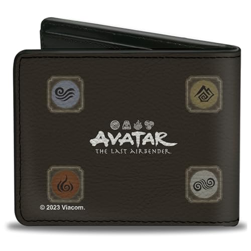 Nickelodeon Wallet, Bifold, Avatar Elements Map with Icons and Title Logo Browns, Vegan Leather