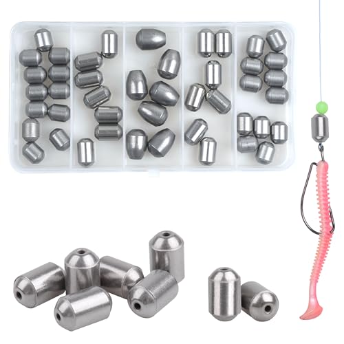 JOGFFDE Fishing Egg Sinker Weights Assortment Kit 45pcs Iron Fishing Weights Oval Shape Bass Casting Saltwater Fishing Gear for Fishing Line Catfishing Bottom Fishing Tackle, GREY