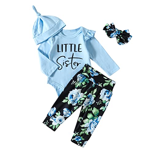 Image of DIERAY Newborn Baby Girl Clothes 0-3 Months Little Sister Infant Newborn Outfits Long Sleeve Cute Baby Girl Romper Pants 4PC Sets