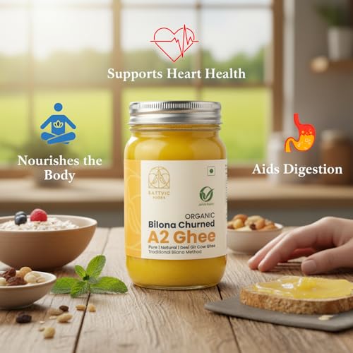 Image of Sattvic Foods A2 Gir Cow Ghee (1.6 kg) | Certified Organic, Traditional Bilona Method, Grass Fed Cows | Improves Immunity & Digestion | Consume Elixir Raw, Prepare Healthy Sweets, Saute & Fry
