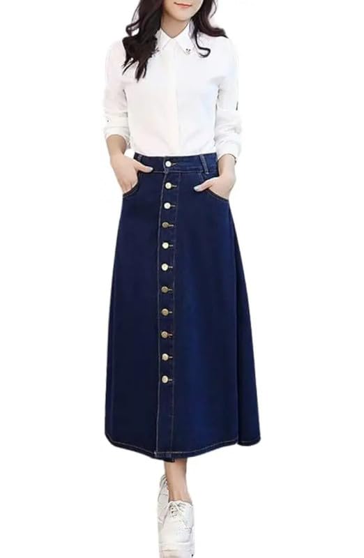 Buy Codaisy Long Stretchable Blue Denim Skirt for Girls & Women