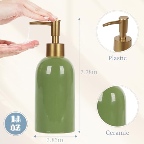 Image of Natheeph 14OZ Ceramic Soap Dispenser, White, Pump Dispenser for Bathroom /Kitchen, 200ml Liquid Capacity (Green)