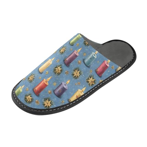 Slippers for Women Candle Stars Pattern Soft Winter Warm Shoes Indoor Outdoor Non-Slip House Travel Slippers2