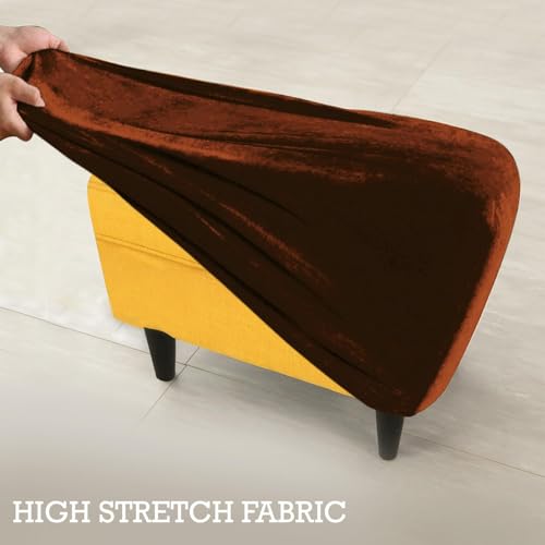 Image of HOKIPO 210 GSM Premium Velvet Stretchable Ottoman Foot Rest Stool Cover, Rustic Brown (NEW-4801-RBR)